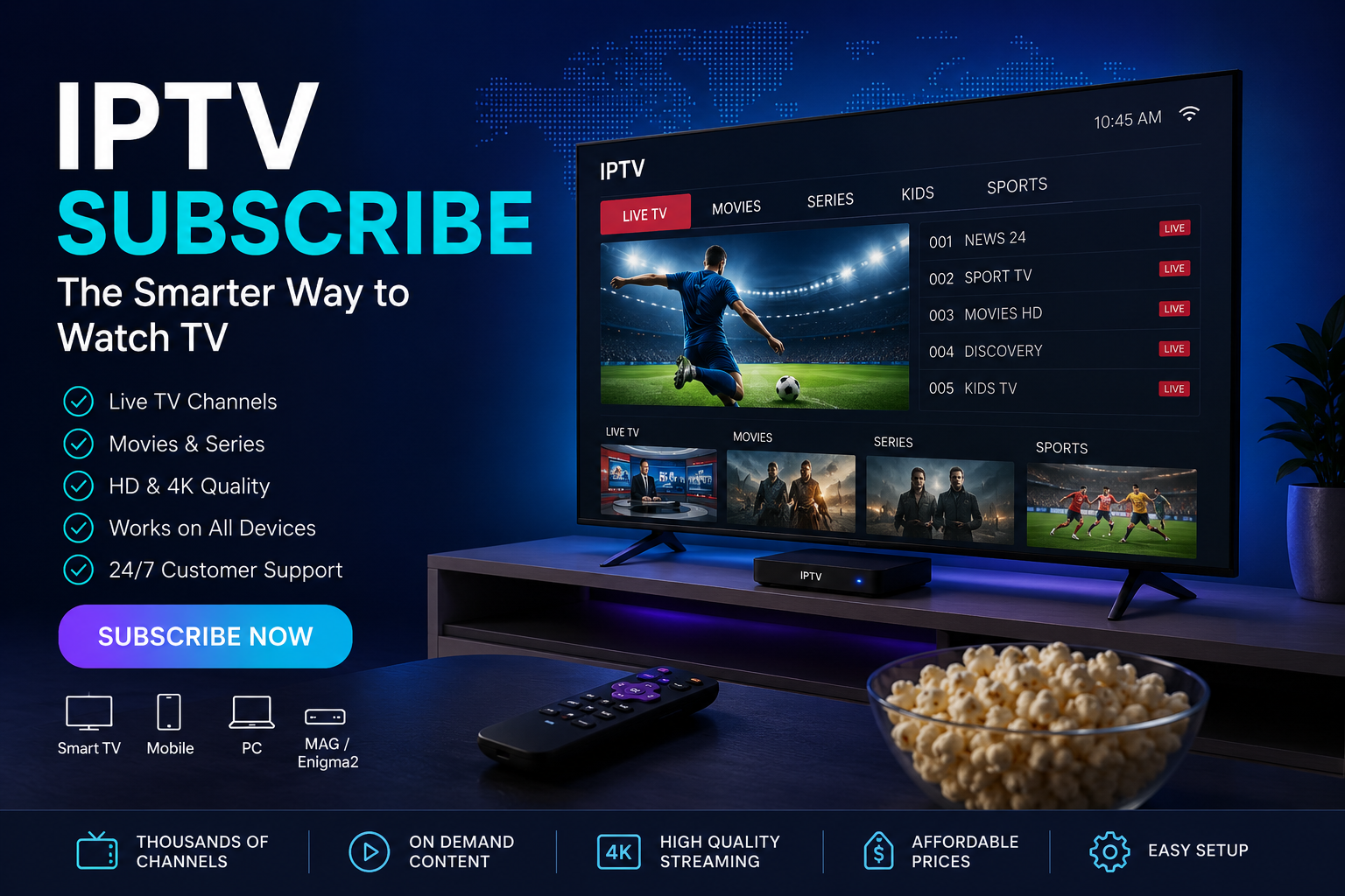 IPTV subscribe guide showing IPTV service on Smart TV and compatible devices