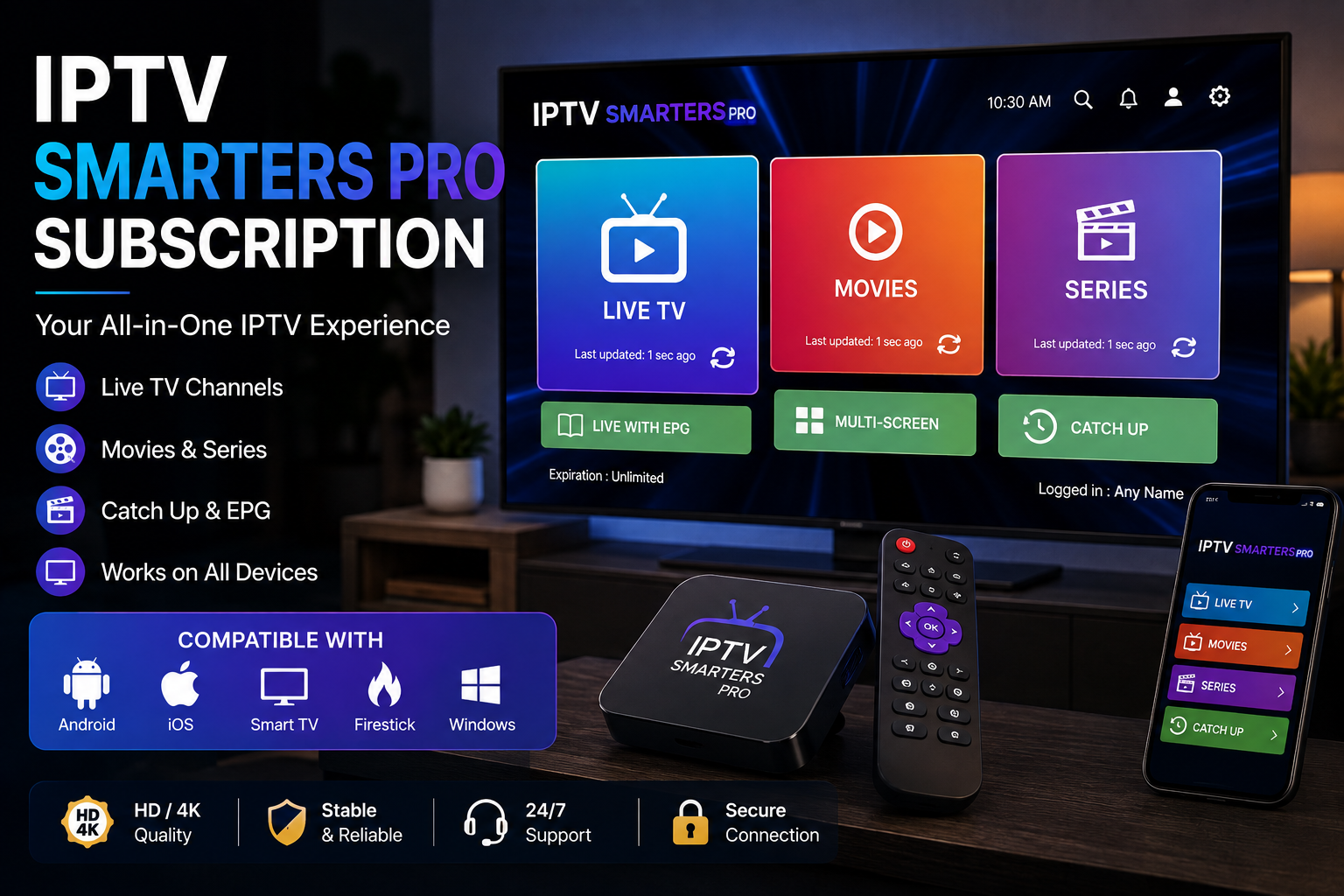 IPTV Smarters Pro subscription guide on Smart TV and streaming devices
