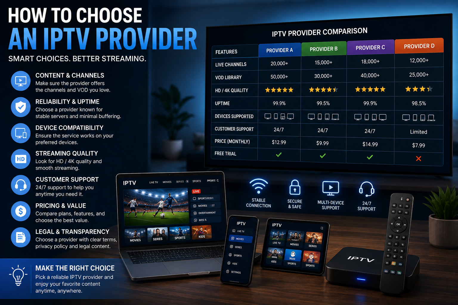 How to choose an IPTV provider based on reliability compatibility and licensing