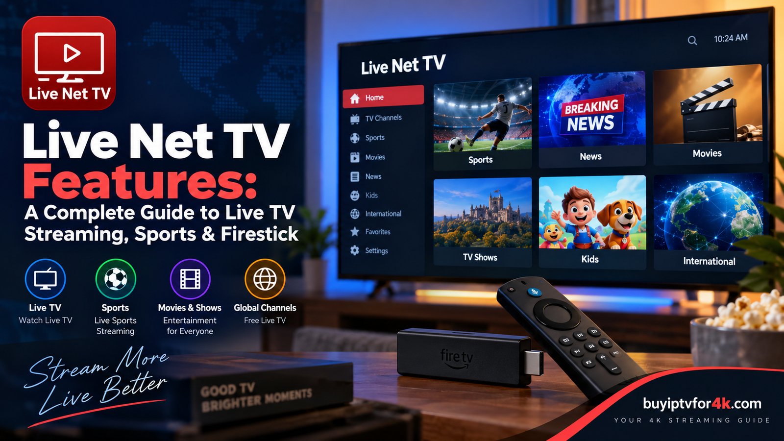 Live Net TV features for live TV streaming, sports and Firestick