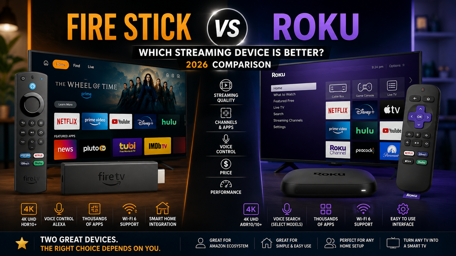 Fire Stick vs Roku streaming device comparison for TV