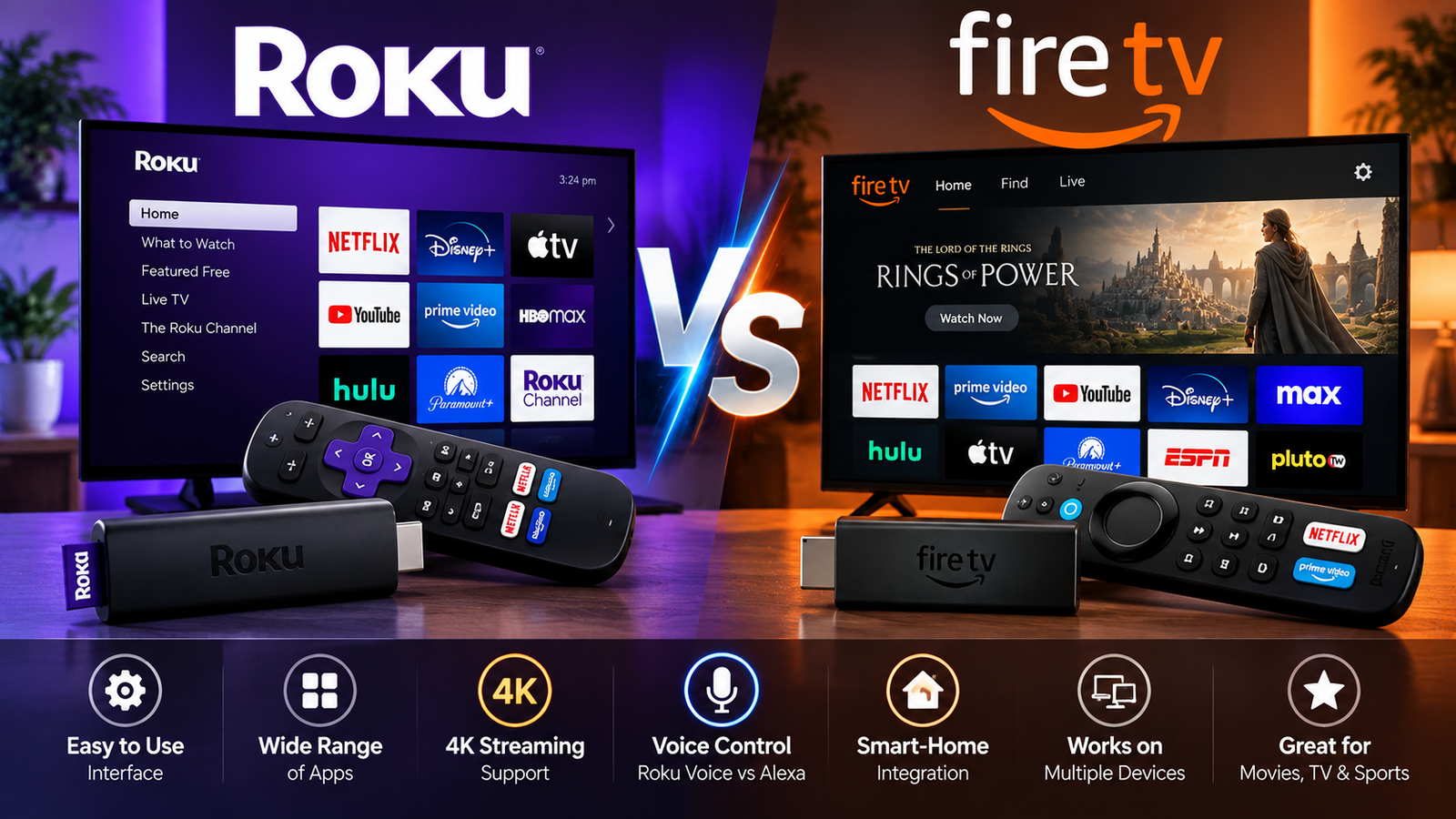 Roku vs Fire TV streaming device comparison