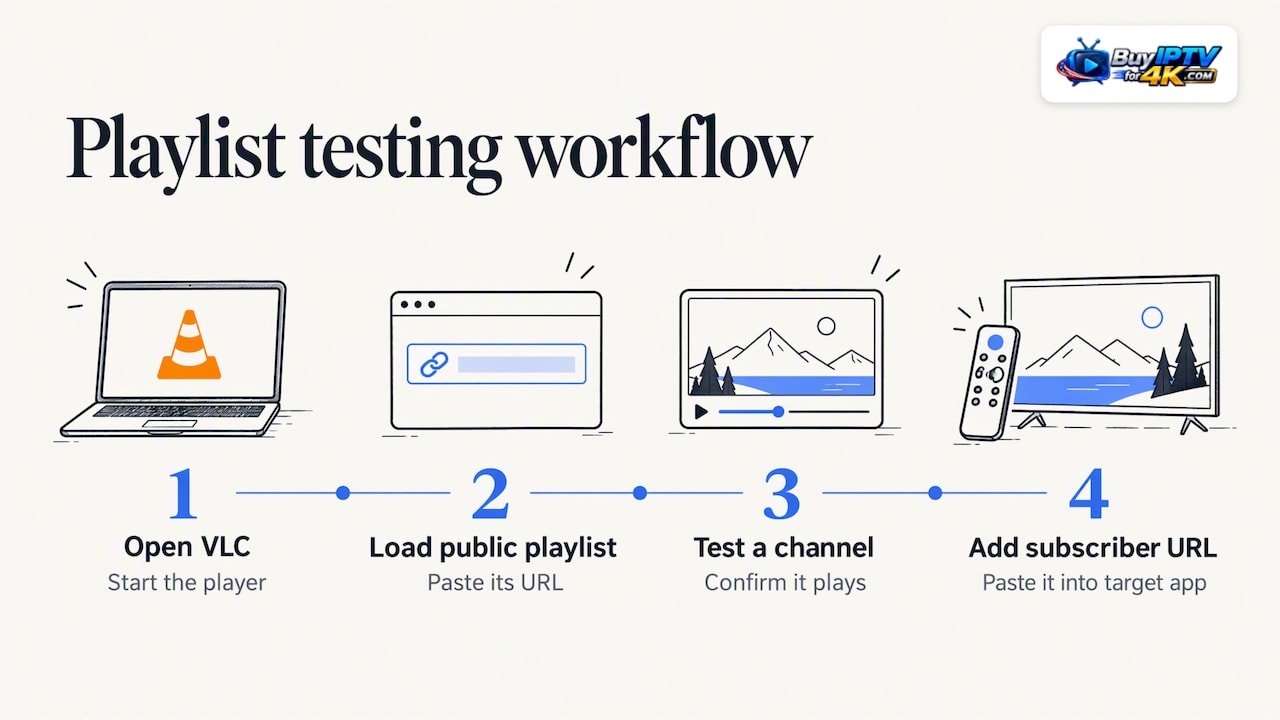 Four steps from VLC test to app setup