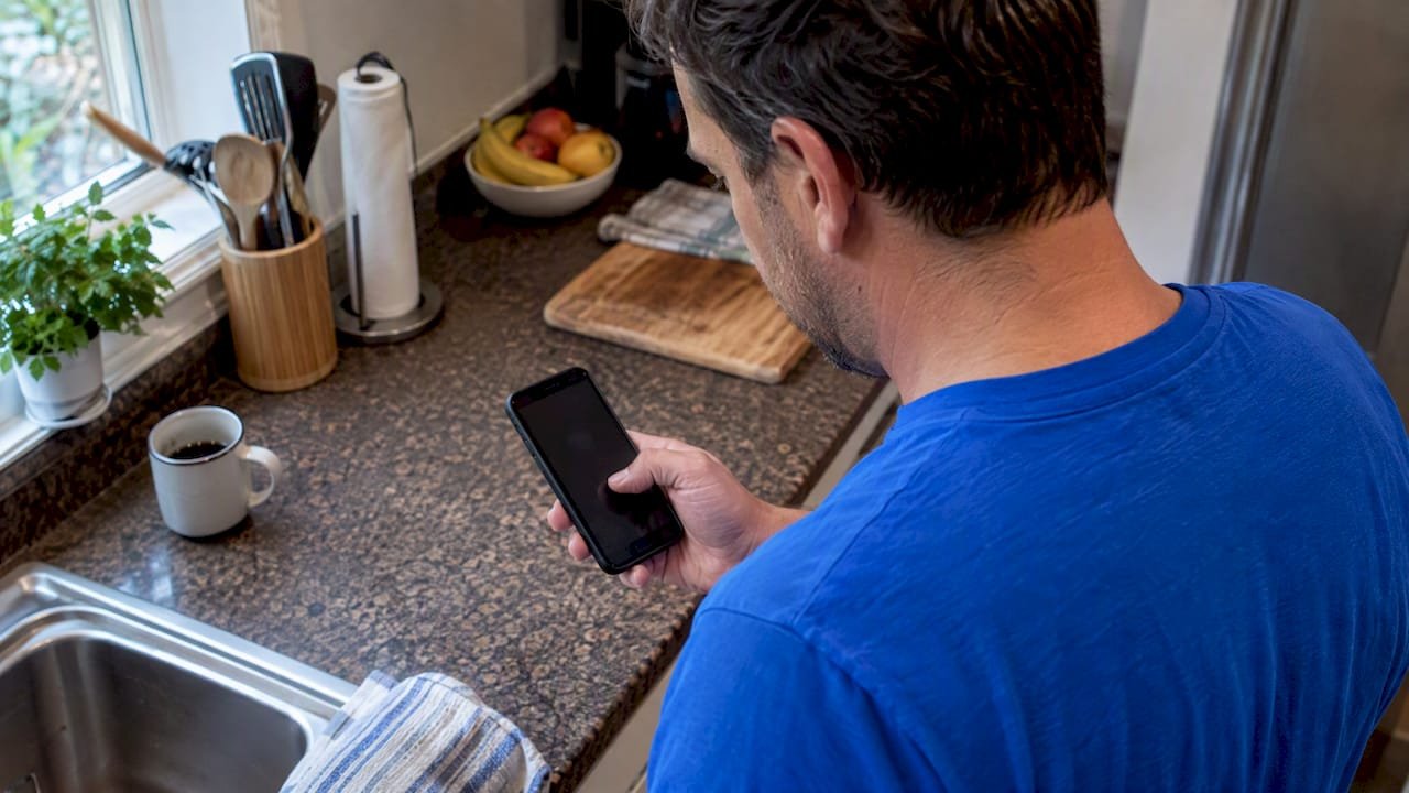 Person checking an IPTV app on iPhone