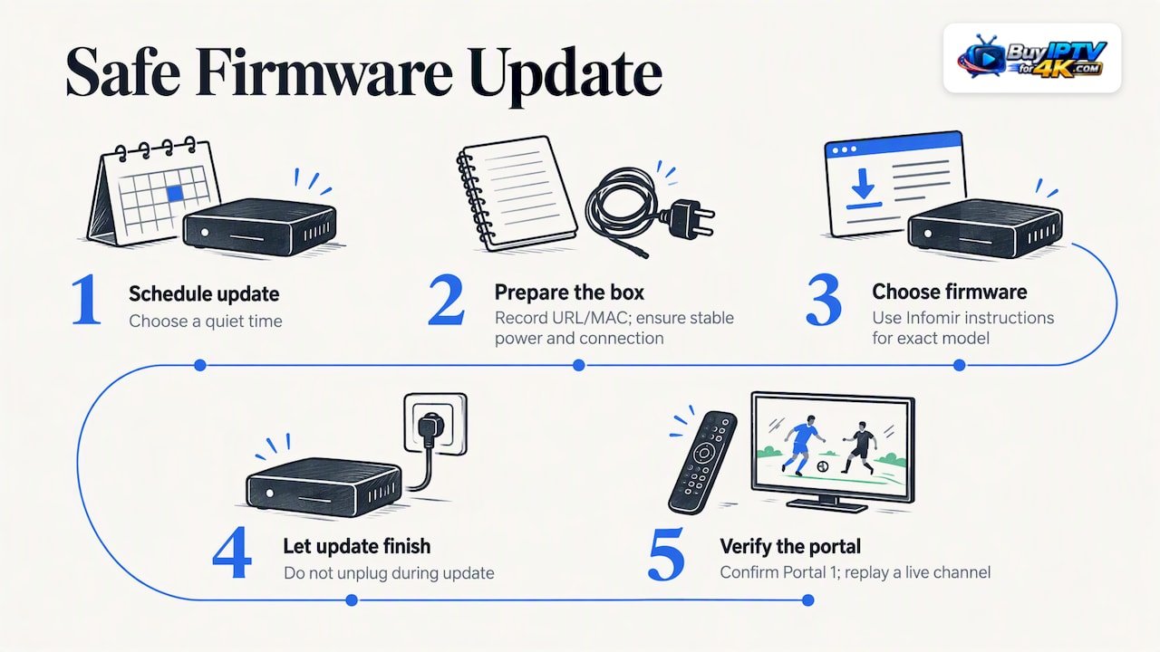 How to update MAG box firmware without breaking your IPTV — overview diagram