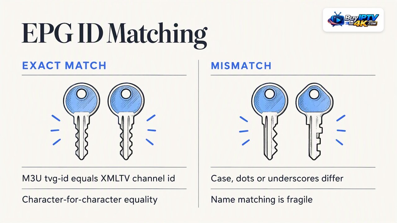 Exact M3U and XMLTV channel ID matching